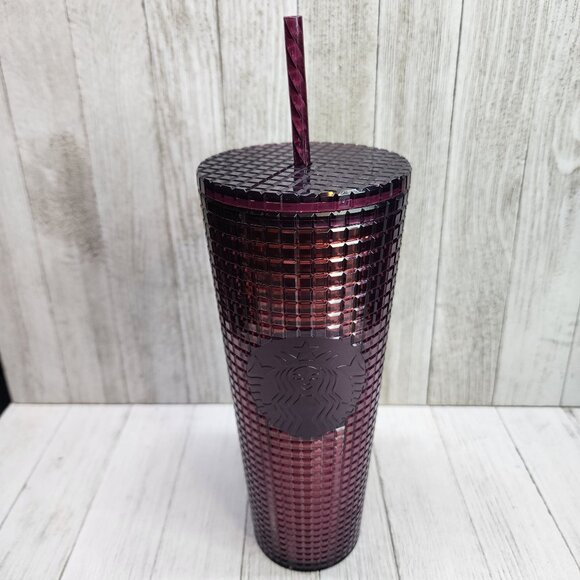 Starbucks Studded Berry Plum Grid Disco Tumbler Holiday Cold Cup 24 oz - Picture 3 of 10